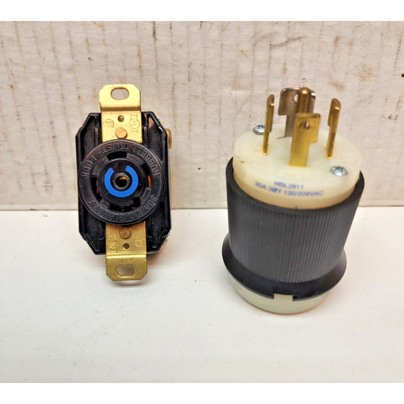 Lot 2 Hubbell HBL2811 & HBL2813 M & F Pair/Set Twist Lock 5 Wire 30A 120/208v - Picture 7 of 9